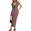 image:imageLYANER Womens Boho Floral Print Deep V Neck Short Sleeve Bodycon Cocktail Party Long DressRed