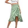 image:imageLYANER Womens Boho Floral Print Wrap Front Self Tie Knot Ruffle Hem Split Midi SkirtZipper Mint Green
