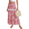 image:imageLYANER Womens Boho Floral Printed Elastic High Waist Ruffle Tiered Flowy ALine Maxi SkirtPink