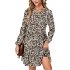 image:imageLYANER Womens Casual Long Sleeve Dress Crewneck Button Long Sleeve Tiered Flowy ALine Mini DressYellow and Purple Floral
