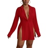 image:imageLYANER Womens Casual Shirt Dress Collar V Neck Slit Sexy Shirt Dresses Red Small
