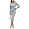 image:imageLYANER Womens Crew Neck Long Sleeve Back Slit Business Office Pencil Sheath Midi DressGreen