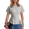 image:imageLYANER Womens Crew Neck Raglan Short Sleeve Pleated Peplum Dressy Casual Blouse TopsLight Gray