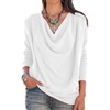 image:imageLYANER Womens Draped Cowl Neck Long Sleeve Tunic Blouse TopWhite