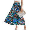 image:imageLYANER Womens Elastic High Waisted Ruched Tiered Ruffle Hem Long Skirt with PocketsRoyal Blue Print