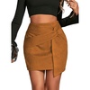 image:imageLYANER Womens Faux Suede Solid High Waist TwistFront Zipper Mini ALine Short SkirtKhaki