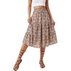 image:imageLYANER Womens Floral Print High Waisted A Line Tiered Ruffle Boho Swing Midi Skirts with PocketsLight Brown