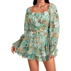 image:imageLYANER Womens Floral Print Off Shoulder Long Sleeve Ruffle Hem Romper Short JumpsuitFloral Aqua