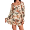 image:imageLYANER Womens Floral Print Off Shoulder Long Sleeve Ruffle Hem Romper Short JumpsuitFloral Beige