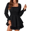 image:imageLYANER Womens Flounce Long Sleeve Square Neck Ruffle Layer Shirred Mini Short Romper JumpsuitBlack