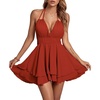image:imageLYANER Womens Halter Deep V Neck Backless Ruffle Sleeveless Sexy Skater Mini DressRust Red