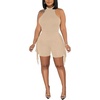 image:imageLYANER Womens Halter Fridge Tassel Sides Sleeveless Bodycon Club Short Jumpsuit RompersBeige