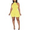 image:imageLYANER Womens Halter Fridge Tassel Sides Sleeveless Bodycon Club Short Jumpsuit RompersYellow