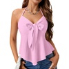 image:imageLYANER Womens Halter V Neck Peplum Cami Tie Knot Front Ruffle Sleeveless Going Out Slim Fit TopsLight Pink