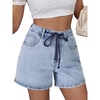 image:imageLYANER Womens High Waisted Stretchy Drawstring Casual Denim Shorts with PocketsLight Blue