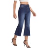 image:imageLYANER Womens High Waisted Stretchy Flare Raw Hem Trendy Cropped Jeans Denim Pants with PocketsDark Blue