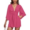 image:imageLYANER Womens Jumpsuit Polka Dots Deep V Neck Tie Knot Half Sleeve Romper PlaysuitRose