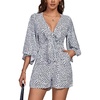 image:imageLYANER Womens Jumpsuit Polka Dots Deep V Neck Tie Knot Half Sleeve Romper PlaysuitWhite