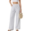 image:imageLYANER Womens Low Rise Striped Pants Wide Leg Cotton Elastic Drawstring Pajama Lounge Wear SleepweaSolid White
