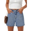 image:imageLYANER Womens Mid Rise Elastic Waist Straight Leg Casual Denim Jean Shorts with PocketsBlue