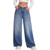 image:imageLYANER Womens Mid Waist Wide Leg Baggy Vintage Casual Jeans Denim Pants with PocketsDark Blue