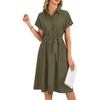 image:imageLYANER Womens Midi Dresses V Neck Button Down Tie Waist Short Sleeve Ruffle Hem DressArmy Green