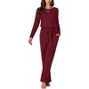 image:imageLYANER Womens Round Neck Long Sleeve Keyhole Back Waist Tie Romper Wide Leg Pant Jumpsuit with pocketsWine Red