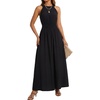 image:imageLYANER Womens Round Neck Sleeveless Smocked Keyhole Flowy Casual Long Dress with PocketsBlack