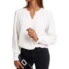 image:imageLYANER Womens Ruched V Neck Smocked Long Sleeve Loose Fit Dressy Casual Blouse TopsWhite