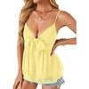 image:imageLYANER Womens Sexy Deep V Neck Babydoll Tank Top Spaghetti Strap Tie Front Flowy Peplum Cami Going Out TopsLight Yellow