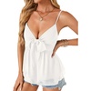 image:imageLYANER Womens Sexy Deep V Neck Babydoll Tank Top Spaghetti Strap Tie Front Flowy Peplum Cami Going Out TopsWhite