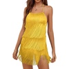 image:imageLYANER Womens Sexy Fringe Halter Waist Tie Back Sleeveless Romper Short Jumpsuit Playsuits Light Yellow XSmall