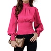 image:imageLYANER Womens Shirred Frill Mock Neck Smocked Puff Long Sleeve Blouse TopRose