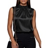 image:imageLYANER Womens Silky Satin Pleated Front Mock Neck Sleeveless Business Casual Tank TopsBlack