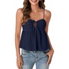 image:imageLYANER Womens Spaghetti Strap Sweetheart Neck Cami Crop Tops Tie Front Camisole Sleeveless Peplum TopNavy Blue