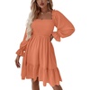 image:imageLYANER Womens Square Neck Lantern Long Sleeve Shirred Ruffle A Line Flowy Party Mini DressCoral Pink