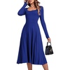 image:imageLYANER Womens Square Neck Long Sleeve Empire Waist A Line Flare Solid Midi DressRoyal Blue