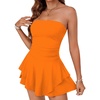 image:imageLYANER Womens Strapless Tube Tiered Ruffle Romper Dress Sleeveless Mini Flared Shorts JumpsuitOrange