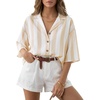 image:imageLYANER Womens Striped Collared Button Down 34 Sleeve Loose Fit Dressy Casual BlouseYellow