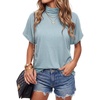 image:imageLYANER Womens Summer High Mock Neck Batwing Short Sleeve Shirt Top Asymmetric Hem Casual BlouseLight Blue
