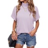 image:imageLYANER Womens Summer High Mock Neck Batwing Short Sleeve Shirt Top Asymmetric Hem Casual BlouseLight Purple
