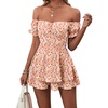 image:imageLYANER Womens Summer Off The Shoulder Wrap Tie Back Short Sleeve Ruffle Romper Dress Short JumpsuitFloral Light Red