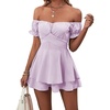 image:imageLYANER Womens Summer Off The Shoulder Wrap Tie Back Short Sleeve Ruffle Romper Dress Short JumpsuitLavender