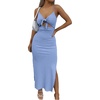image:imageLYANER Womens Summer Tie Knot Cut Out Side Split Sleeveless Knit Bodycon Maxi Dress Sexy Vacation Long SundressBlue01