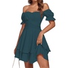 image:imageLYANER Womens Tie Back Off Shoulder Wrap Layer Ruffle A Line Short Sleeve Casual Mini DressTeal Blue