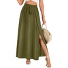 image:imageLYANER Womens Tie Front Pleated A Line Skirt High Waist Flowy Boho Maxi Dress with Slit Dressy OutfitArmy Green