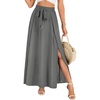 image:imageLYANER Womens Tie Front Pleated A Line Skirt High Waist Flowy Boho Maxi Dress with Slit Dressy OutfitDark Gray