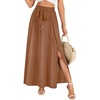 image:imageLYANER Womens Tie Front Pleated A Line Skirt High Waist Flowy Boho Maxi Dress with Slit Dressy OutfitDark Khaki