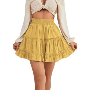 image:imageLYANER Women Elastic High Waist Pleated Casual Layer Ruffle Hem Flowy A Line Short SkirtPure Yellow