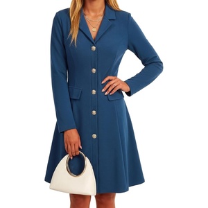 image:imageLYANER Womens Button Lapel V Neck Long Sleeve A Line Business Casual Mini DressesBlue